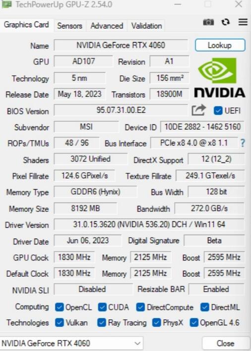 MSI GeForce RTX4060 GAMING X 8GB评测开箱