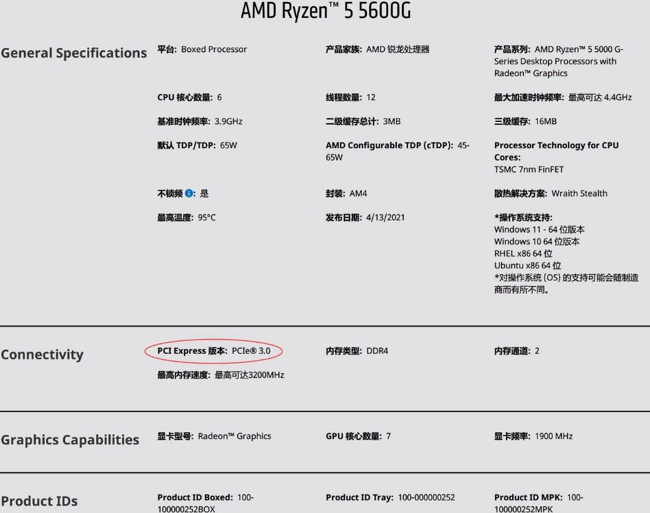 R5 5600G支持pcie4.0吗