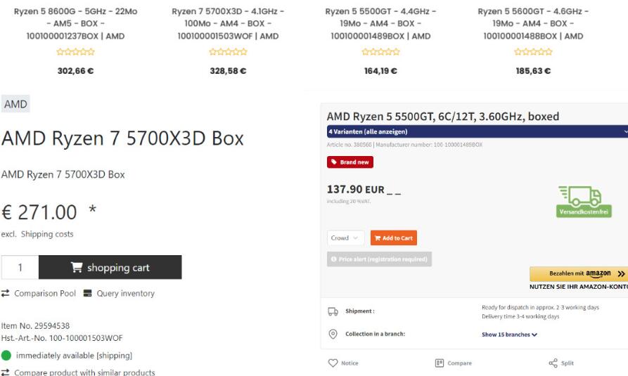 AMD Ryzen 7 5700X3D和5000GT芯片开始在欧洲销售 AMD Ryzen 7 5700X3D和5000GT芯片开始在欧洲销售